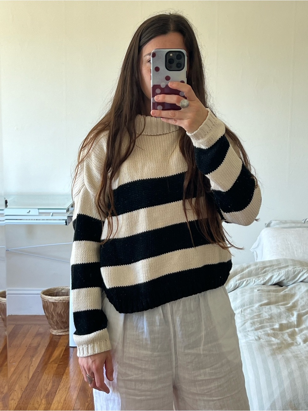 small brand Sancerre black and cream body striped sweater, 100% cotton